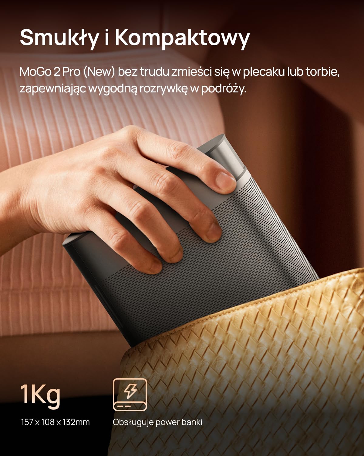 XGIMI MoGo 2 Pro（New）Przenośny Mini projektor,1080p,Google TV,Netflix | 430 ISO,dźwięk stereo 16W, ISA 2.0 auto keystone, autofocus, ochrona oczu, 40-200". Do domu, podróży i outdoor.