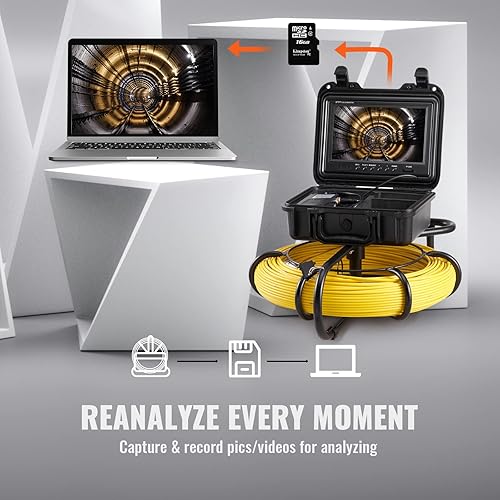 Miniatura 6 de VEVOR Cámara de alcantarillado, 150 pies, cámara de inspección de tuberías de pantalla de 9 pulgadas con función DVR y tarjeta SD de 8 GB,
