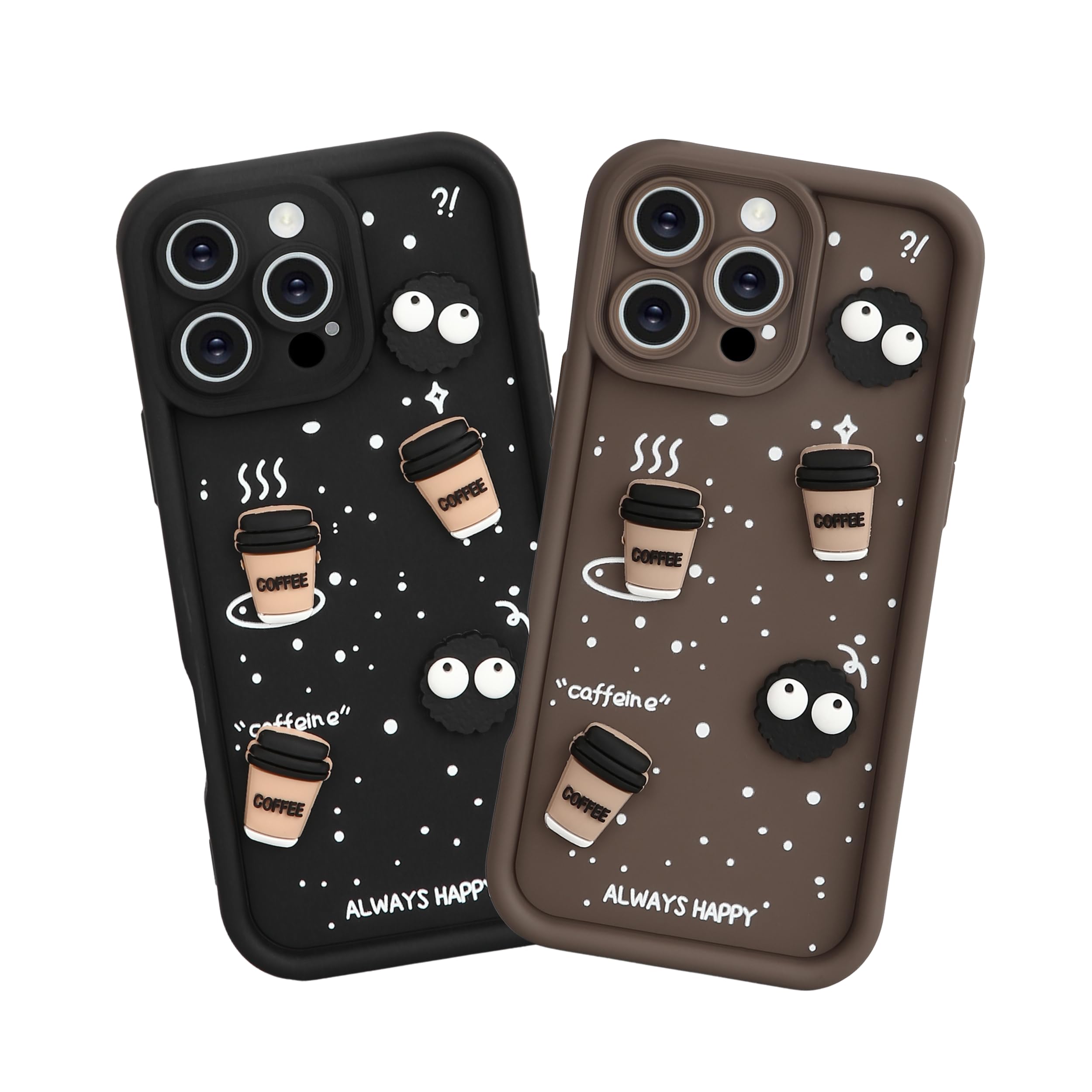 DARKFIT Back Case Cover Compatible for iPhone 16 Pro Max | Cute Fun Cartoon 3D Ball Coffee Silicone Case | Body Protection | Camera Protection | Shock Proof | Color Black+Brown | Pack of 2 Combo | (B0DGLP9GX5) Amazon Price History, Amazon Price Tracker
