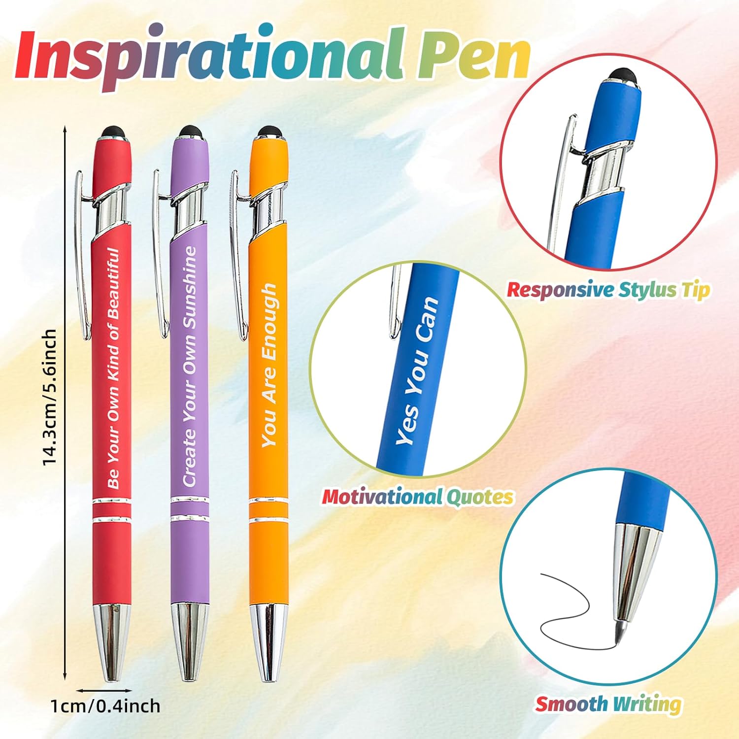 40 Piece Inspirational Pens Kit with Stylus Tip & Sayings – 20 Motivational Pen + 20 Individual Bags – Uplifting Quote & Positive Ideas – For Teachers, Office, School, Meetings, Team Events - Image 3