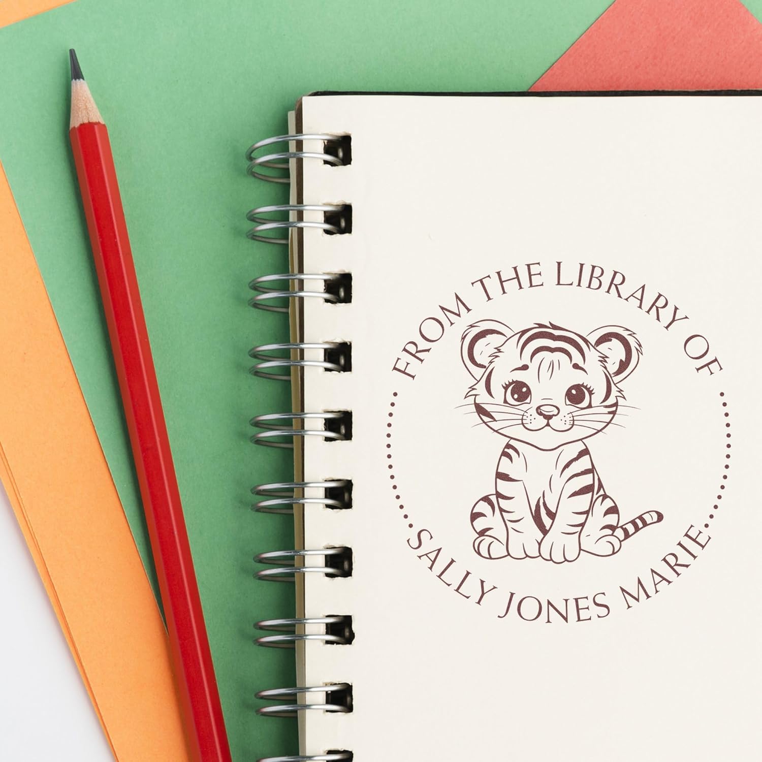 Custom Made Personal Library Stamp, 1-5/8 Size, Wood Handle Tiny Tiger Design, Customized 'Belongs to' Stamper, Ideal for Veterinarians, Unique Custom Wood Stamp for Book Lovers and Professionals