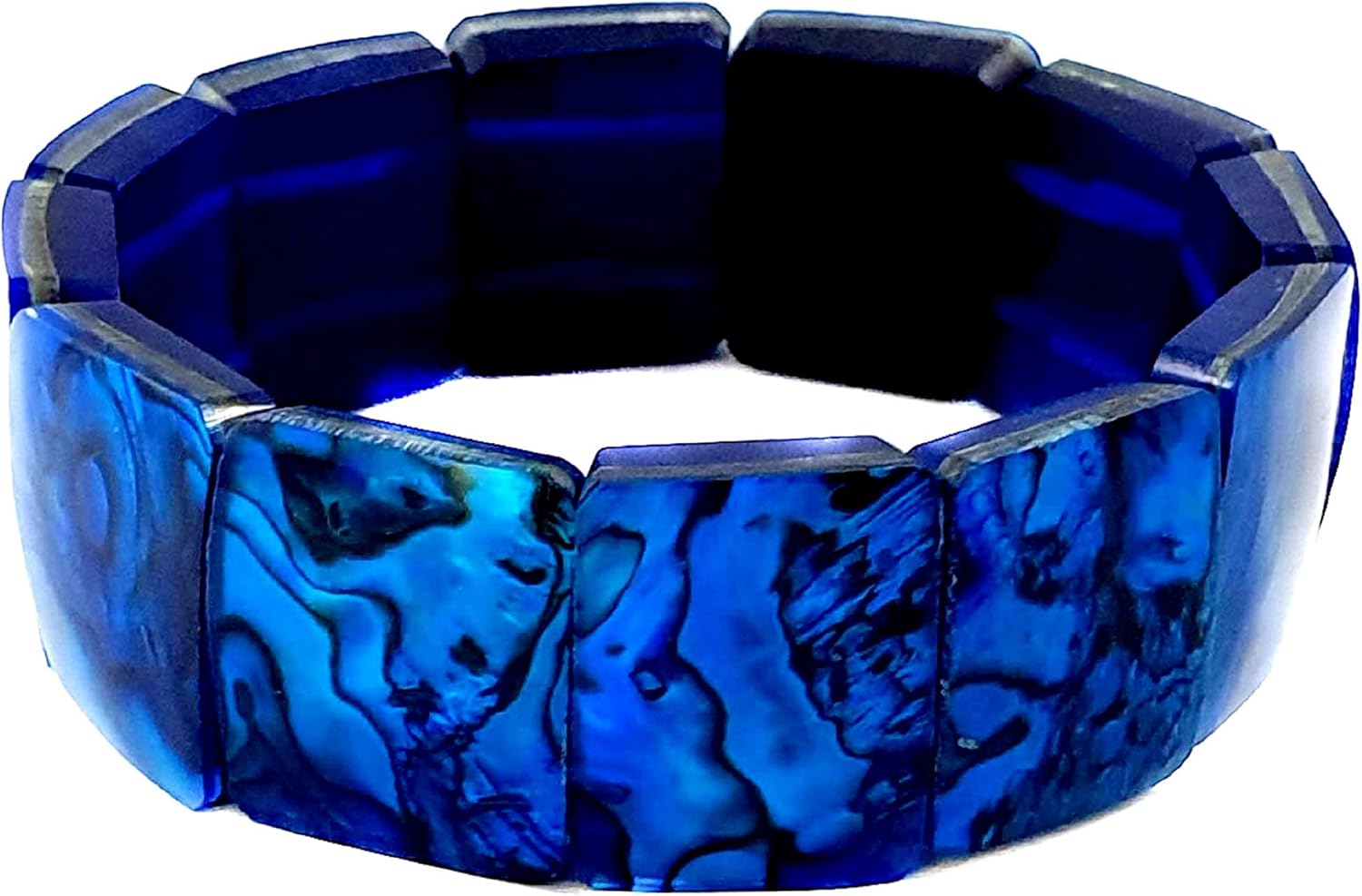 Natural Abalone Shell Stretchable Cuff Bracelet Set in Blue Resin Handmade Women Paua Jewelry DA492-B - Image 5