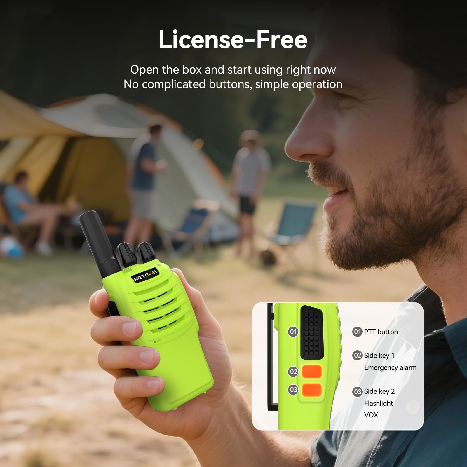 Retevis H777 Walkie Talkie Professionale con Batteria Ricaricabile, VOX, Type-C, Torcia, 1 Coppia