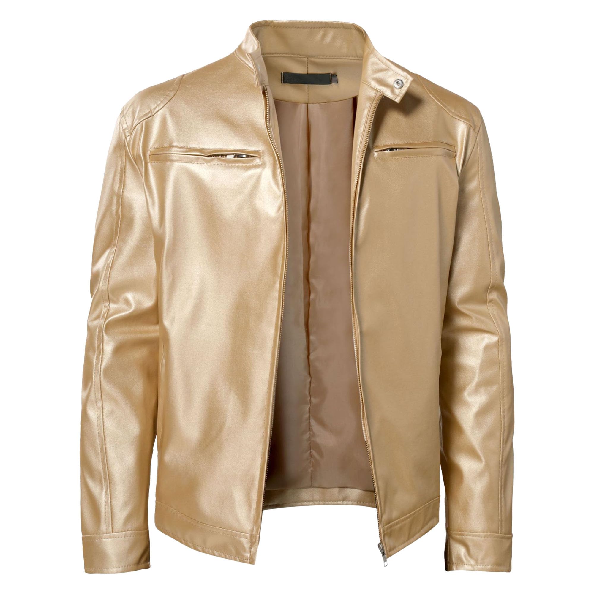 ZDJSWJ Hommes similicuir zippé veste col montant cuir moto veste léger baseball vêtements pu manteau