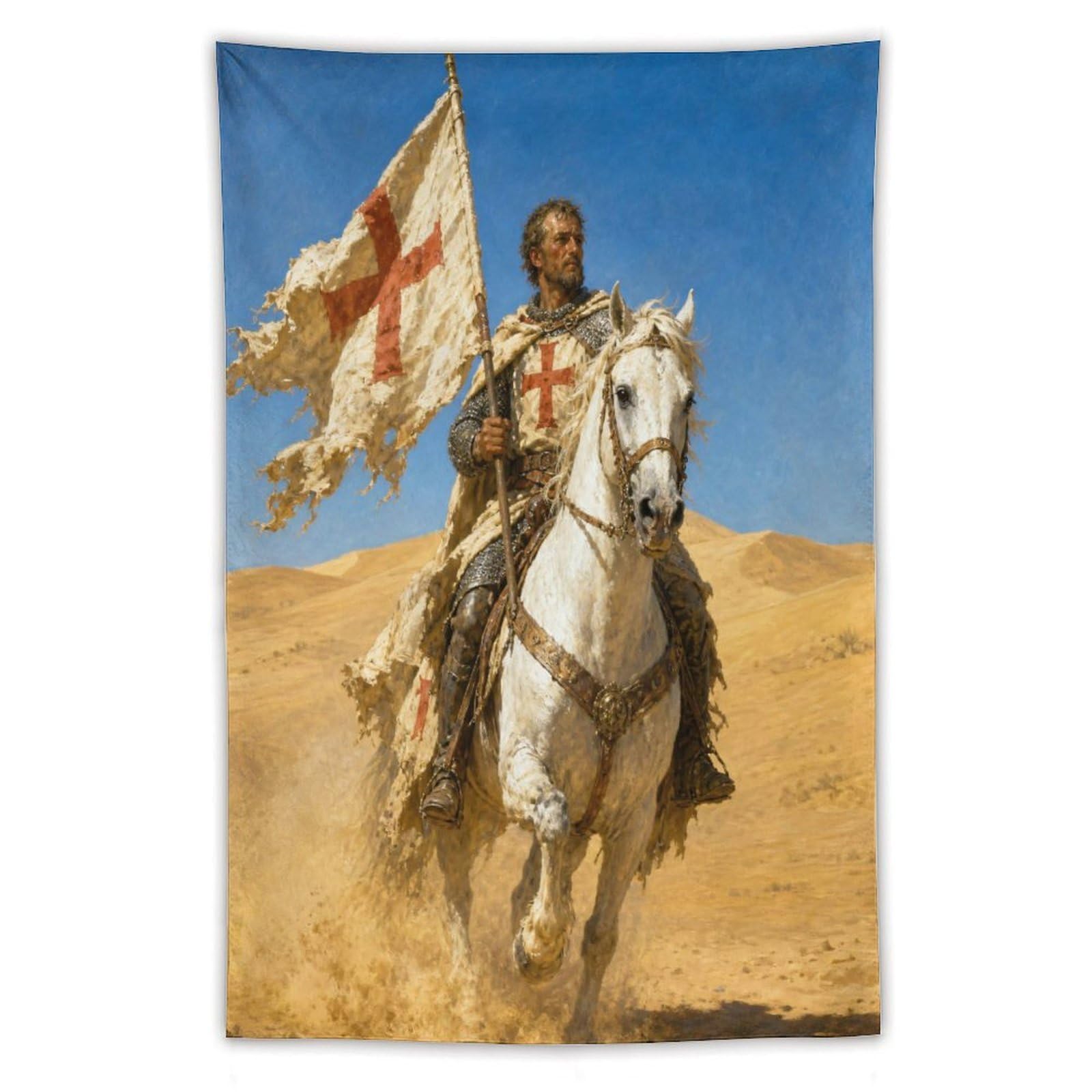 H3B8U2Y5 Crusader Knight Wall Tapestry, Medieval Illustration, Backdrop
