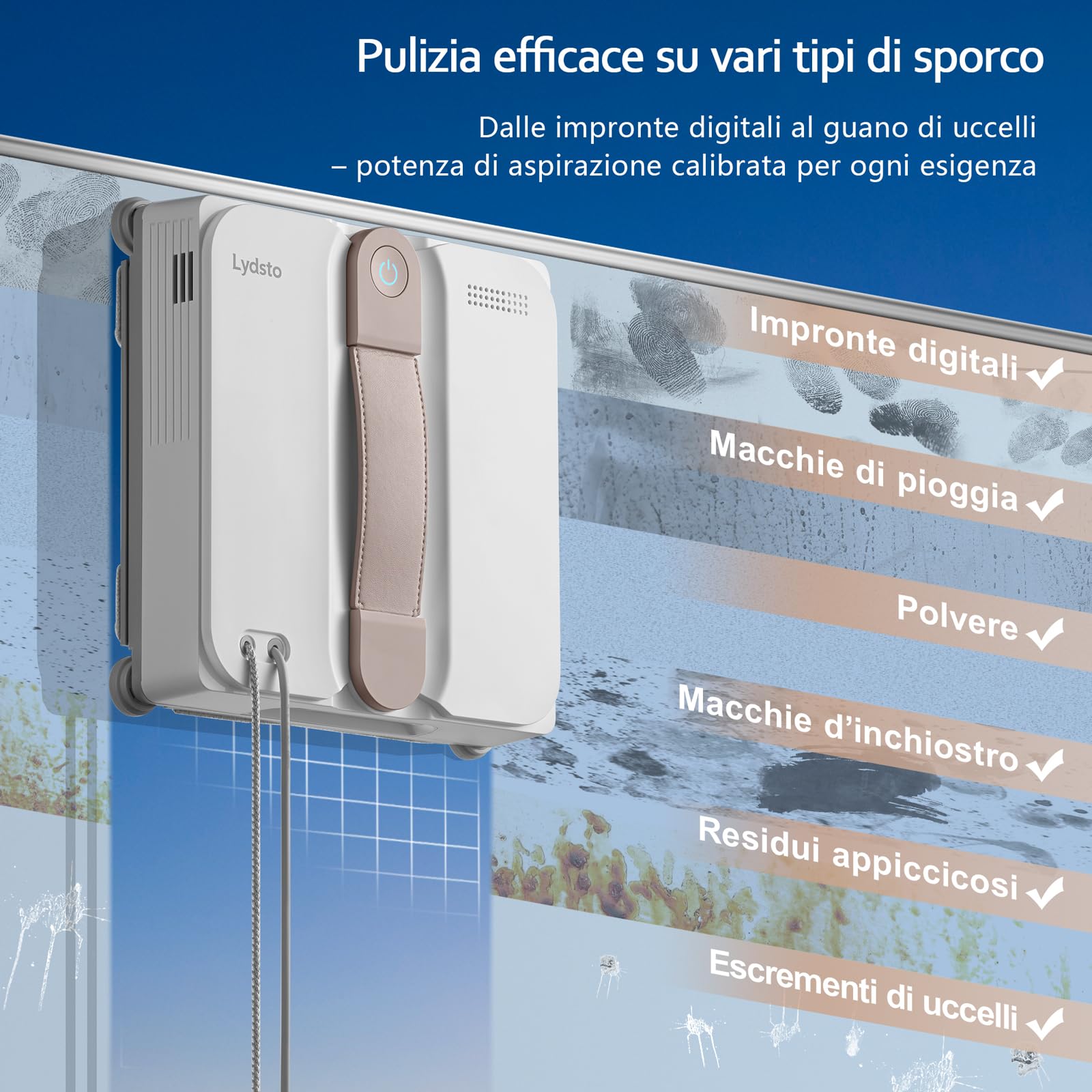 Lydsto WL07Max Robot Lavavetri Compatto, Quattro Ugelli ad Ultrasuoni, Pulizia Degli Angoli, 8000 Pa Lavavetri Elettrico, Serbatoio da 110ML, 4 Modalità di Pulizia