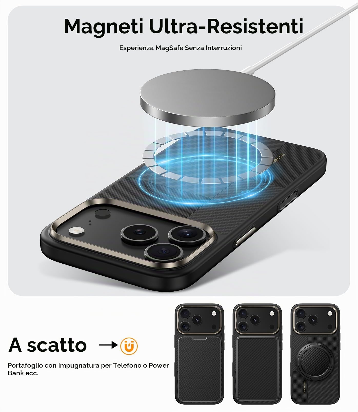 BENKS ArmorPro Montage Cover per iPhone 17 Pro Custodia per Controllo della Fotocamera, Compatibile con MagSafe, Protezione Antiurto di livello Militare, Kevlar 600D+1500D Fibra Aramidica e TPU
