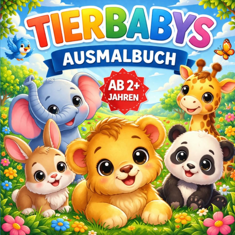 Meine Tierbabys zum Ausmalen: Einfaches Ausmalbuch für Kinder ab 2 Jahren – 30 süße Tiermotive & 30 leere Seiten zum Kreativsein. (Meine Ausmalbilder)