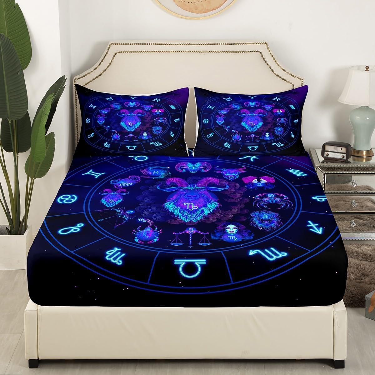 Erosebridal Zodiac Capricorn Bedding Sheet Set TwinXL Size,Constellation Fitted Sheet,Galaxy Theme Home Bedroom Decorative 2 Piece Bedding Set with 1 Pillow Sham,Soft Comfortable Gift