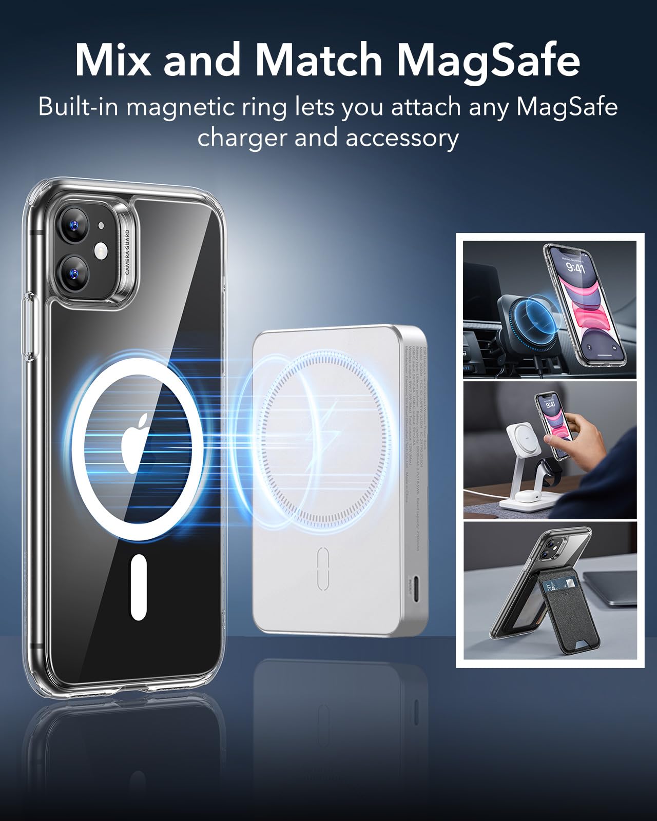 ESR Cover per iPhone 11, Compatibile con MagSafe, Protezione di livello militare, Resistente all'ingiallimento, Retro resistente ai graffi, Custodia magnetica, Serie Classic, Trasparente