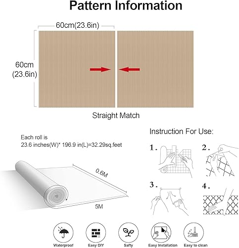 Miniatura 5 de Papel tapiz autoadhesivo con listones de madera de 15.7 x 196.8 pulgadas, papel de contacto, papel tapiz de rejilla de madera extraíble, papel tapiz