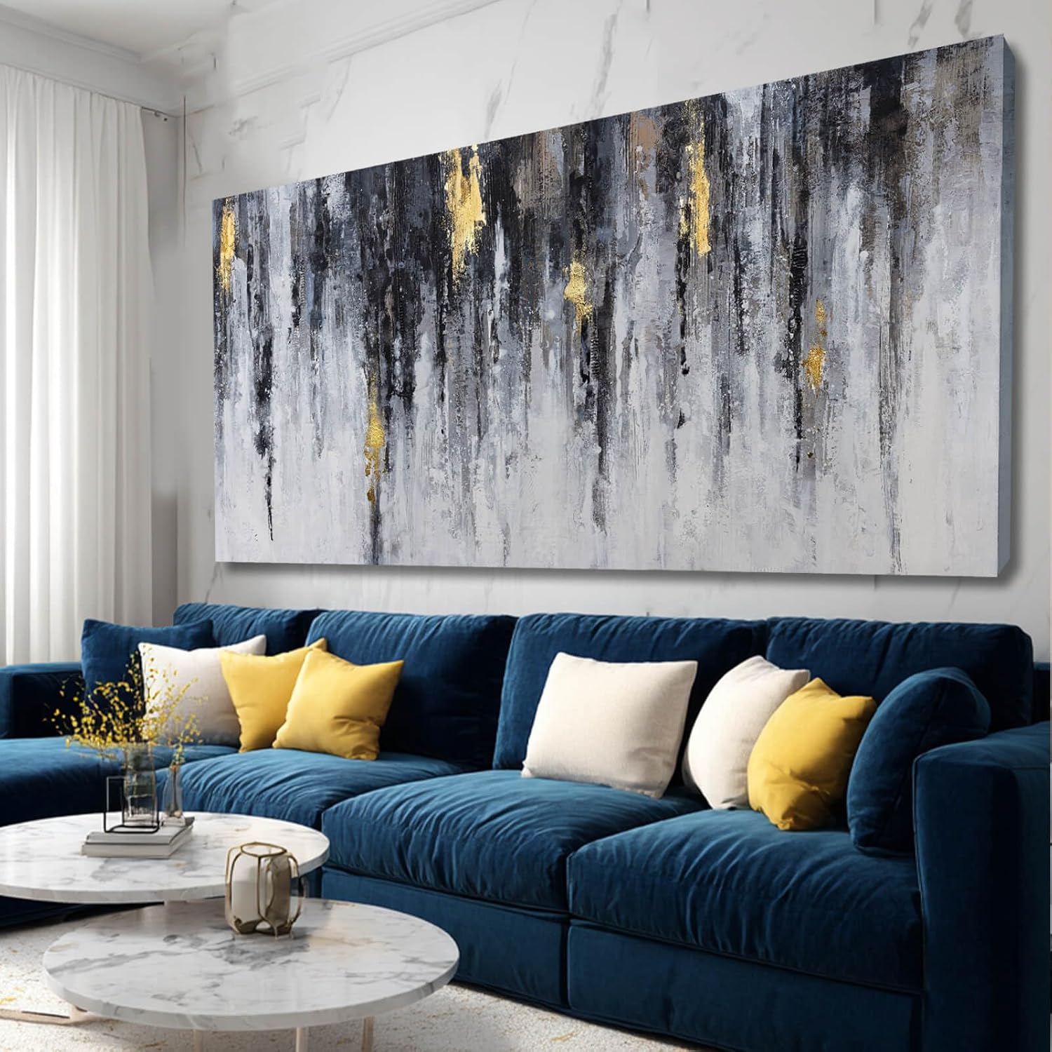 GAIDUOMAI Black and White Abstract Wall Decor Gold Foil Canvas Wall Art Graffiti Art Work Wall Pictures for Living Room Home Office 29"x58" Large Size 58"L x 29"W Black and White