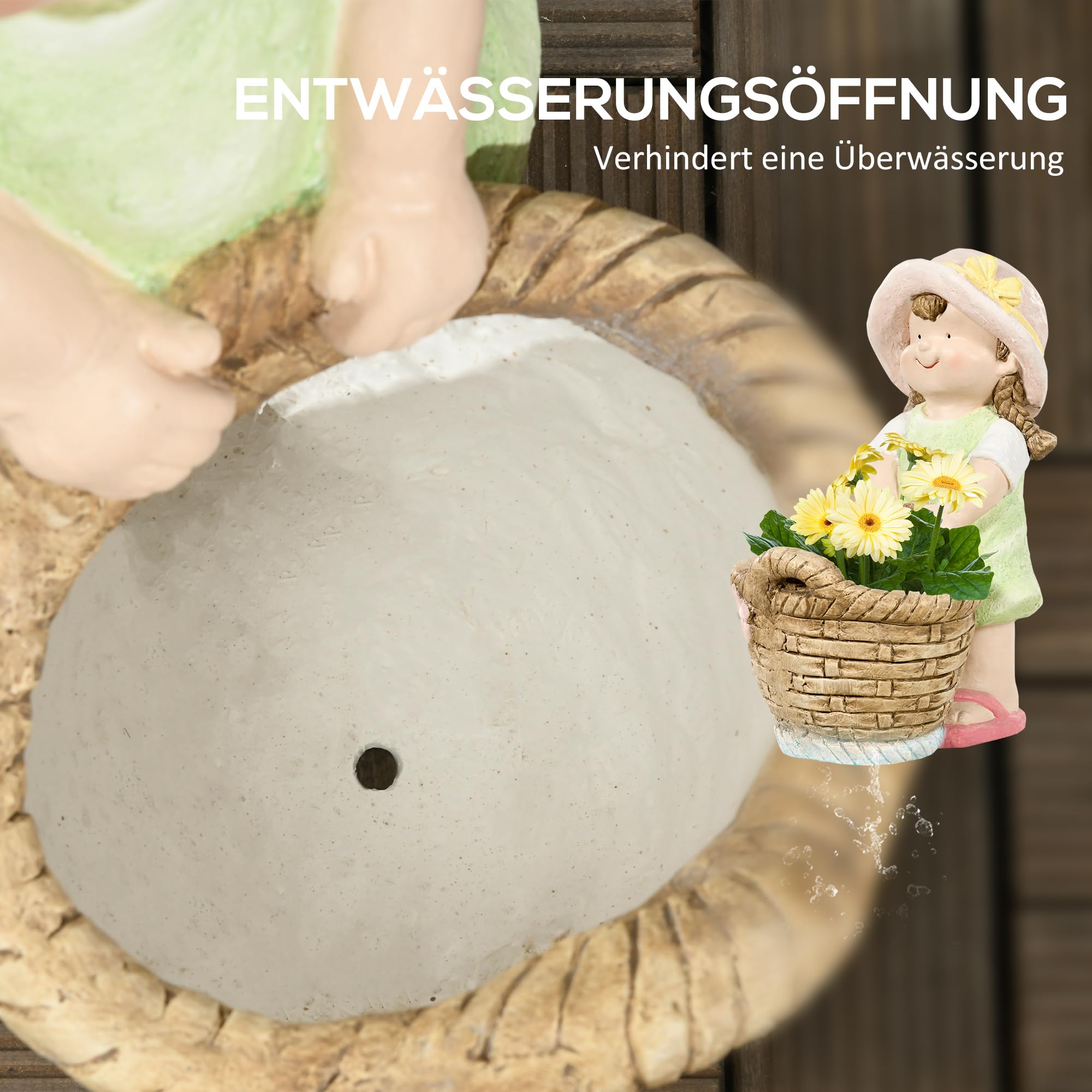 Outsunny figura da giardino "Ragazza con vaso di fiori", statua da giardino resistente alle intemperie, ornamento per vaso di piante, decorazione da giardino, scultura per la decorazione di casa,