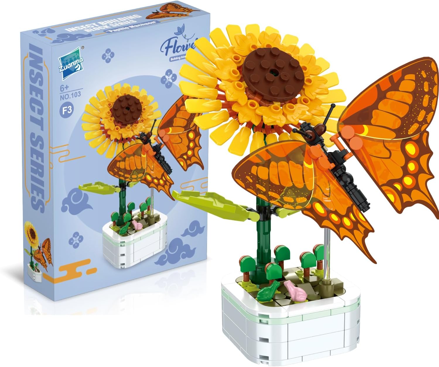 wokepeek Flower Building Bouquet Set, Artificial Flowers Girl Toys, Building Blocks Flower Brick Toys Creative Project for Home Room Decor Christmas Birthday