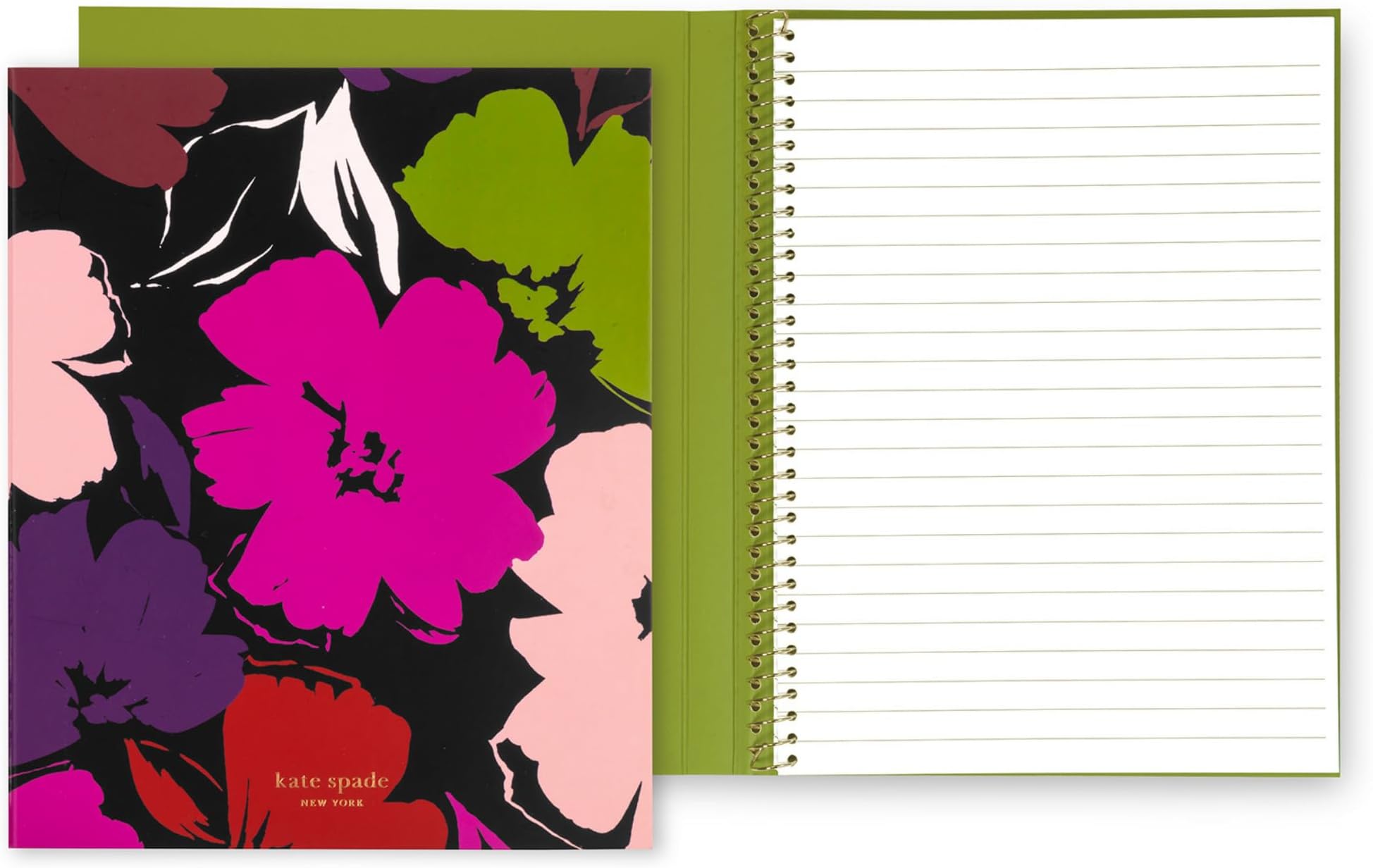 Kate Spade New York Small Concealed Spiral Notebook, 8.25" x 6.75" Journal Notebook with 112 Lined Pages (Painterly Blooms)