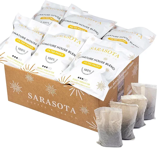 Ground Coffee In Filter Packs | Medium Roast Low Acid Mold Free Pouches | Signature House Breakfast Blend | Gourmet Bulk Packets for 10-12 Cup Drip Maker | Highest Rated Individual Premeasured Coffee