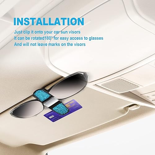 Miniatura 7 de Soporte giratorio para lentes de sol de automóvil con clip para tarjeta de boleto para mujeres y niñas, soporte para lentes de sol para accesorios