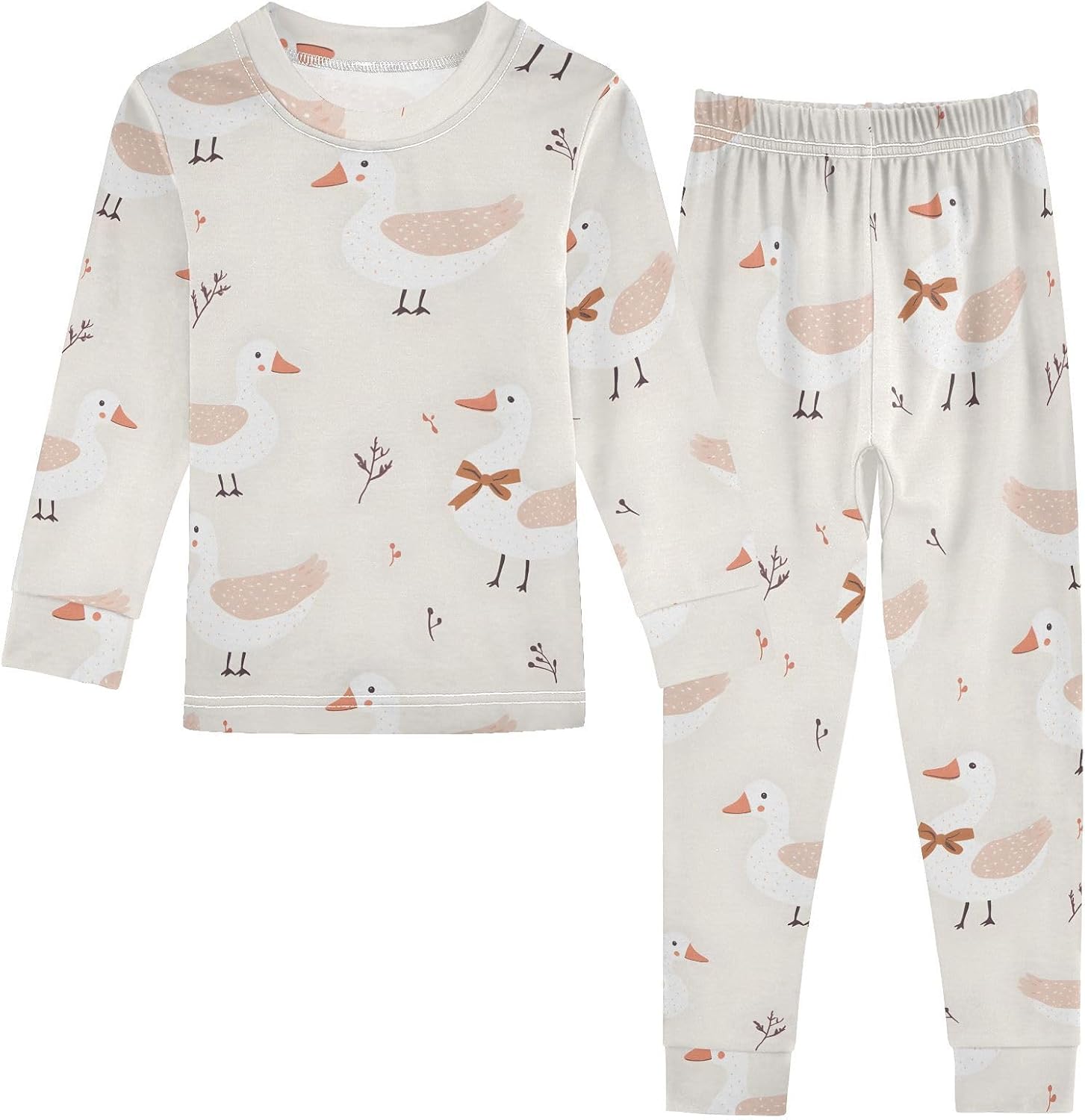 2 Piece Cotton Pajamas Long Sleeve Top and Elastic Waist Pj Pants Set Sleepwear