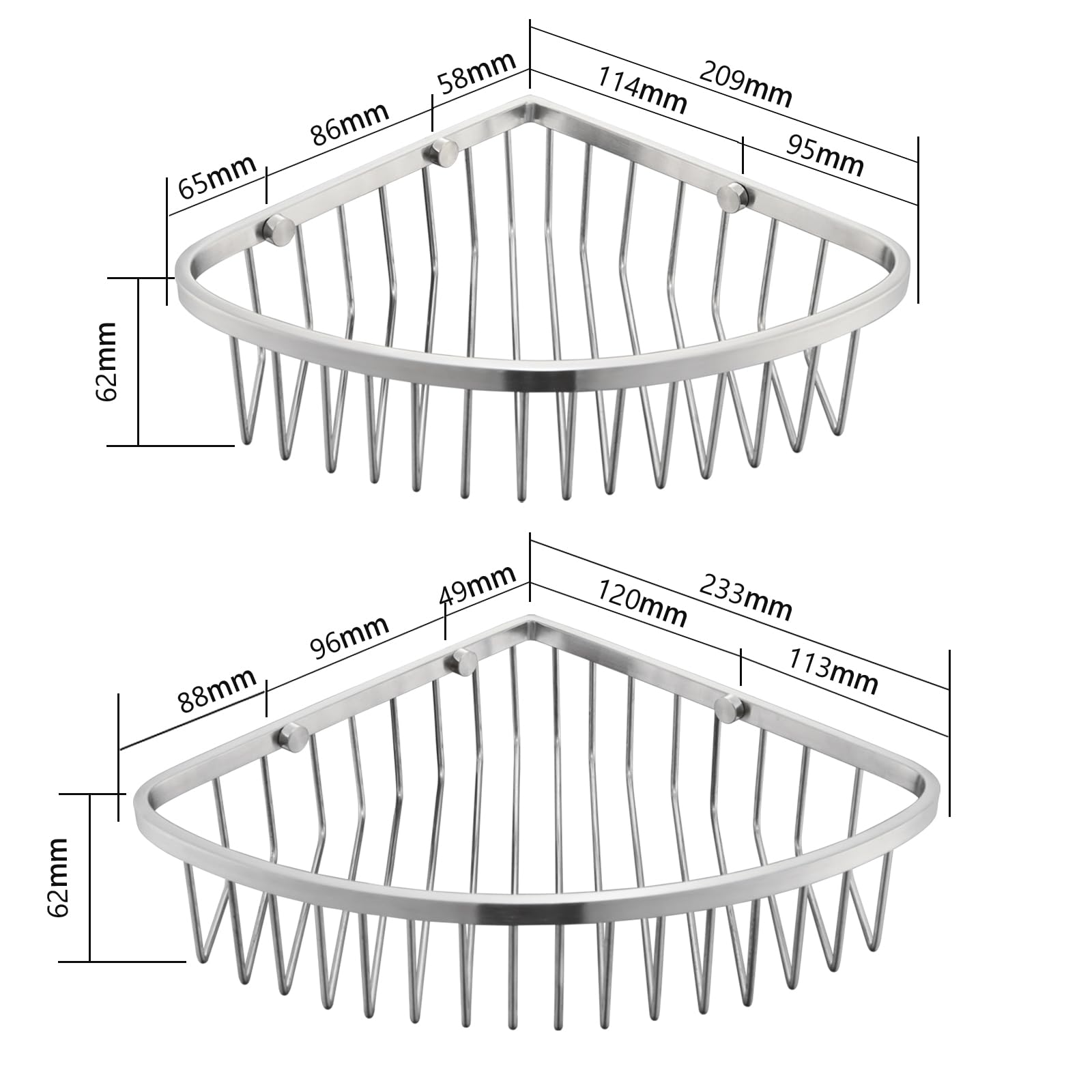 Cesta de ducha esquinera – Estante de ducha de baño de acero inoxidable/organizador para almacenamiento de ducha – Estante de esquina de pared resistente – Juego de 2