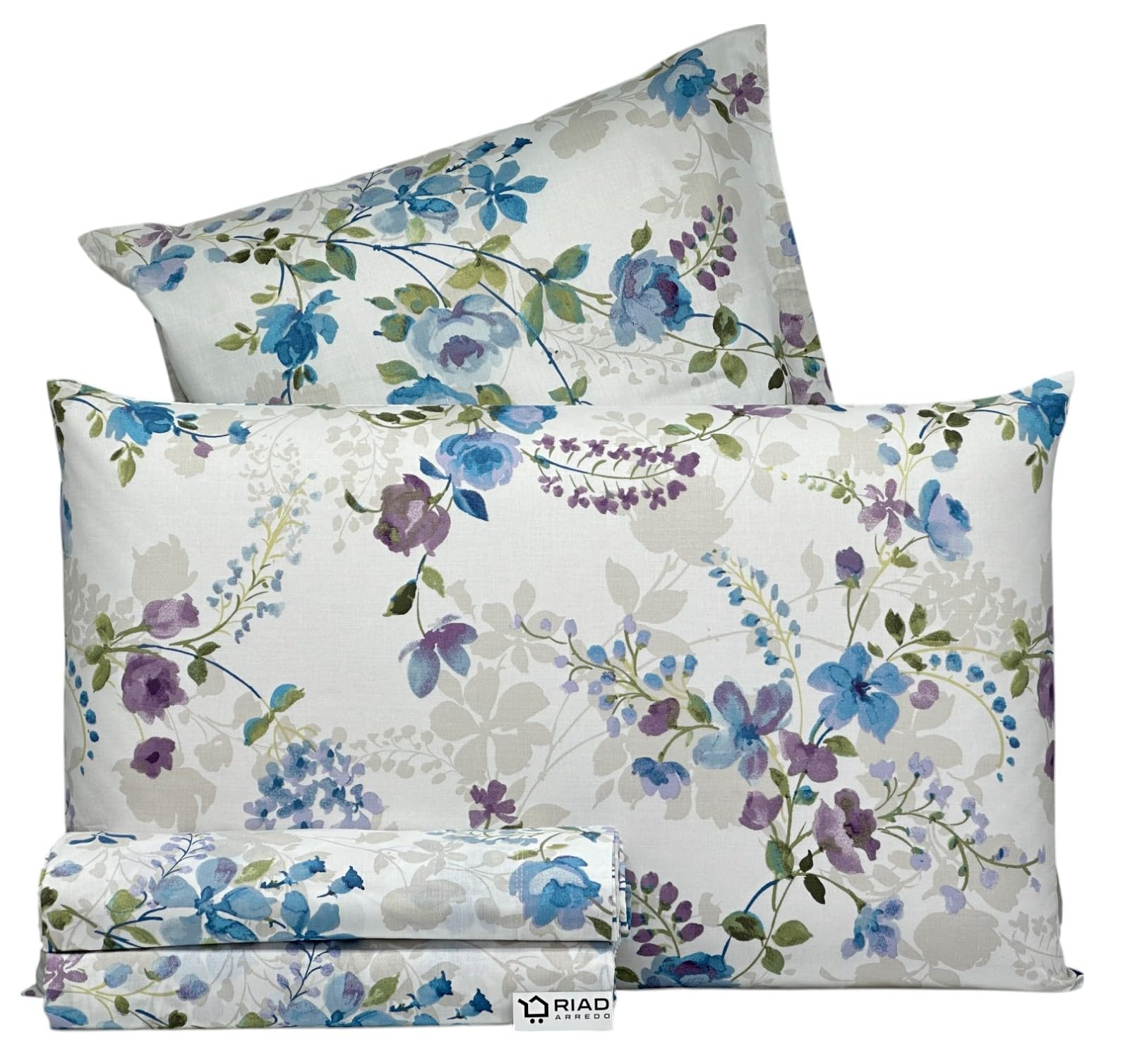 Riad Arredo Set Lenzuola Letto Matrimoniale 100% Cotone PERCALLE - Completo Letto Morbido in Prezioso Percalle (Ilaria Blue)