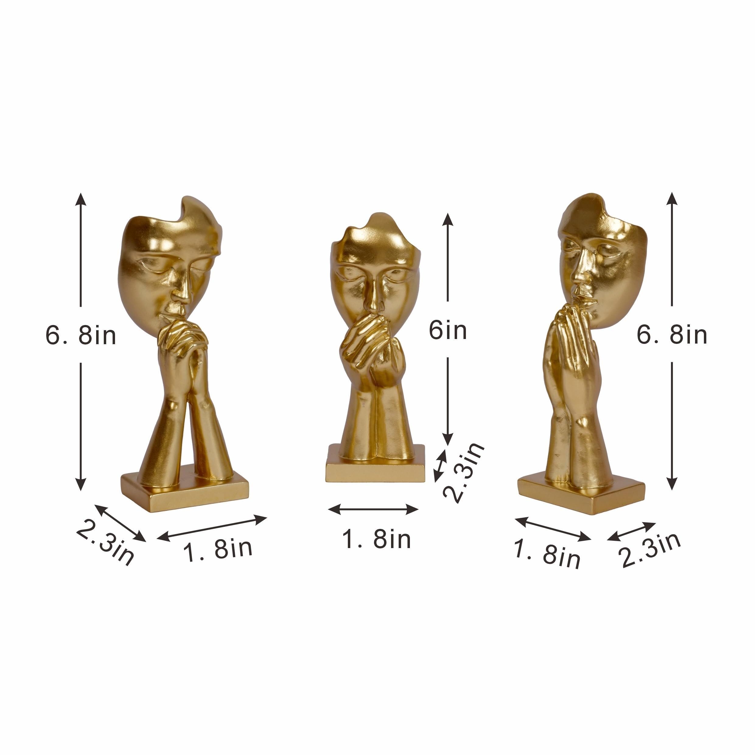 Dekoracja 3-częściowa statuetka myśliciela dekoracja domu abstrakcyjna rzeźba figurki do salonu akcesoria do szafki nocnej (złota modlitwa)