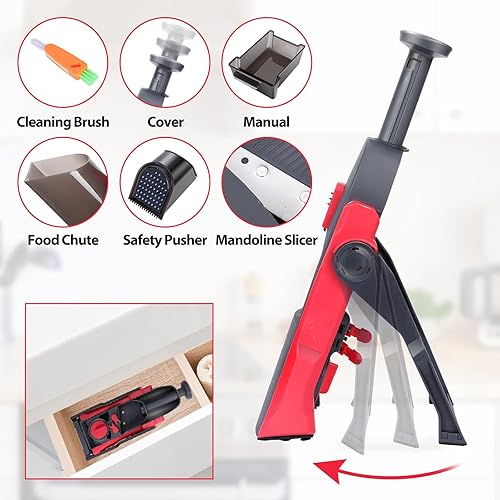 Miniatura 2 de MASTERTOP Mandoline - Cortadora de alimentos para cocina, picadora de verduras multifuncional con contenedor, cortador de patatas con 4 modos, 8