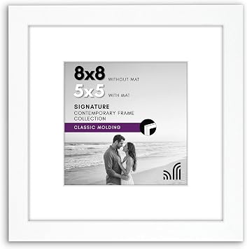 Americanflat 8x8 Picture Frame - Matted to 5x5 - Engineered Wood - White