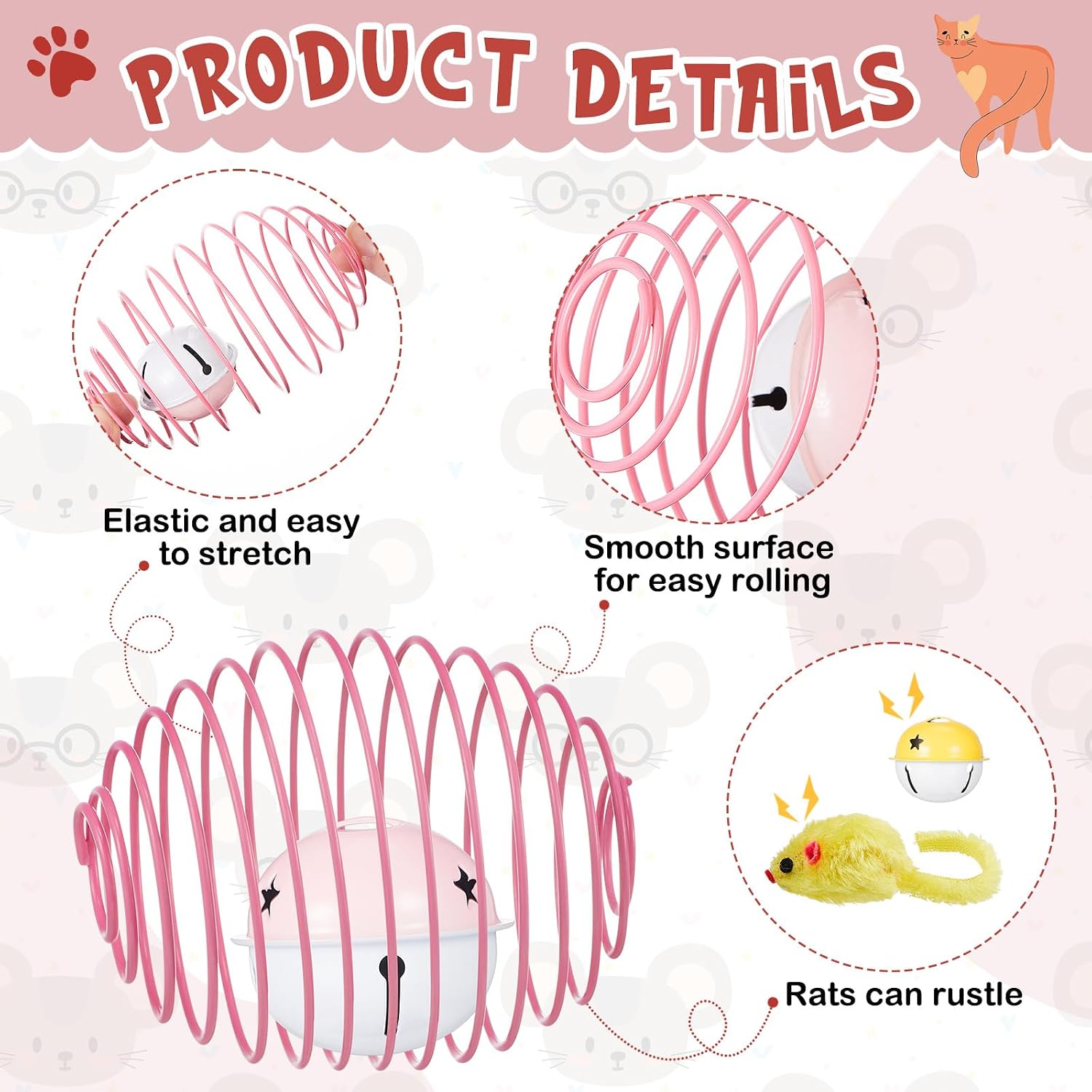 Jecery 5 Pcs Cat Toys Spring,Mouse and Bell,Multicolor image 3