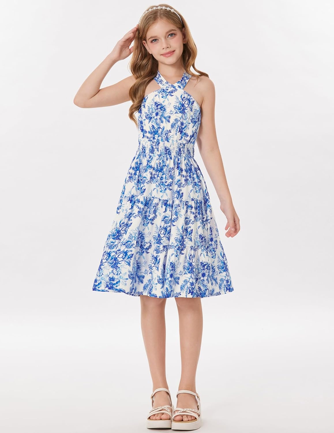 GRACE KARIN Girls Summer Dress Off Shoulder Floral A-line Midi Dress 5-14Y - Image 2