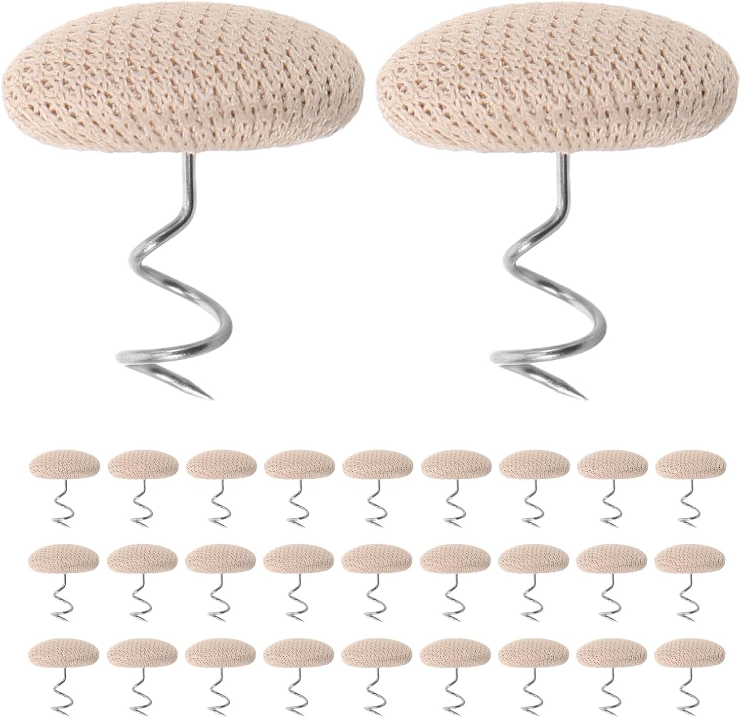 Levemolo 30pcs Fabric Covered Button Twist Pins - Spiral Upholstery Pins - Bedskirt Holding Anchors - Non-Slip Stainless Steel Tacks for Bed Ruffle Sofa Slipcover