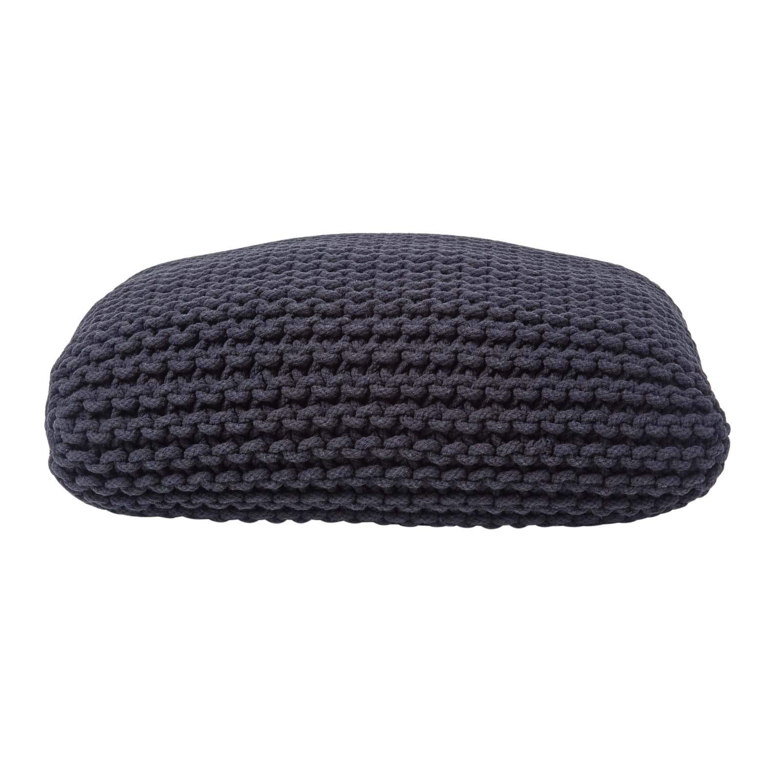 Pouf tricot coton noir 70x20 coussin de sol carré salon
