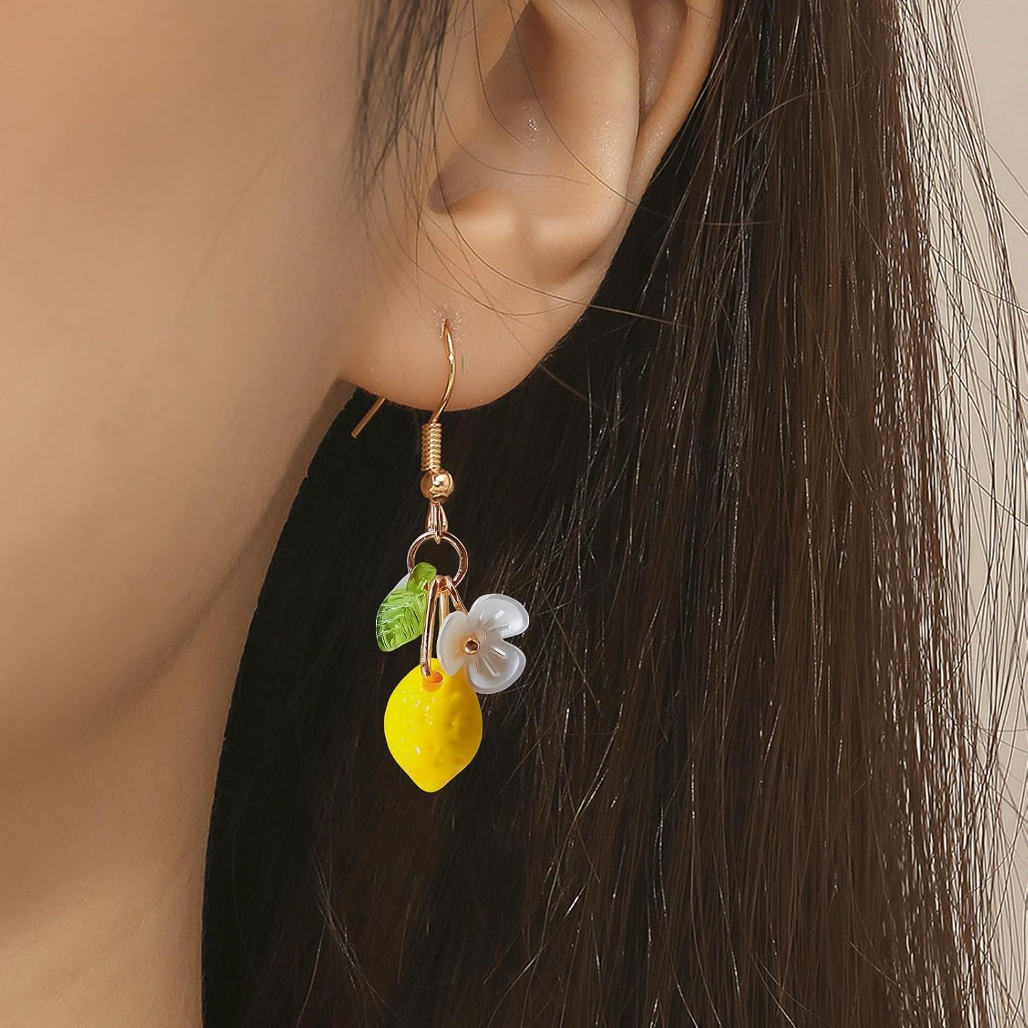 Lemon Earrings for Women Fruit Earrings Green Yellow Flower Dangle Summer Party Daily Casual Outfits Fashion Jewelry - Image 2