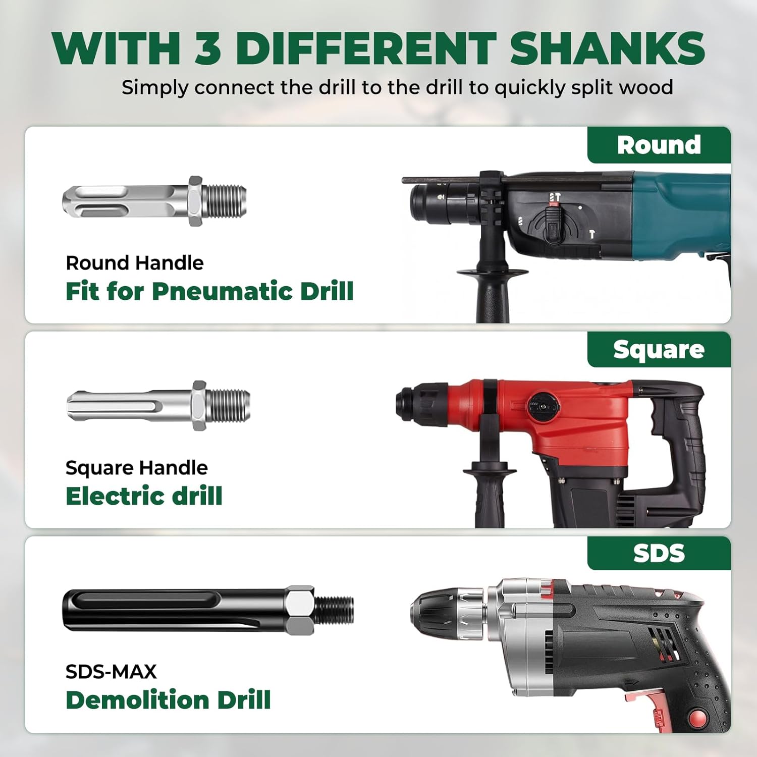 50mm Log Splitting Drill Bit with Anti-Stuck Tech, Heavy-Duty Firewood Splitter Wet & Dry Wood | S-DS-Pl-us/S-DS-Max Compatible | Quick-Change Detachable Head