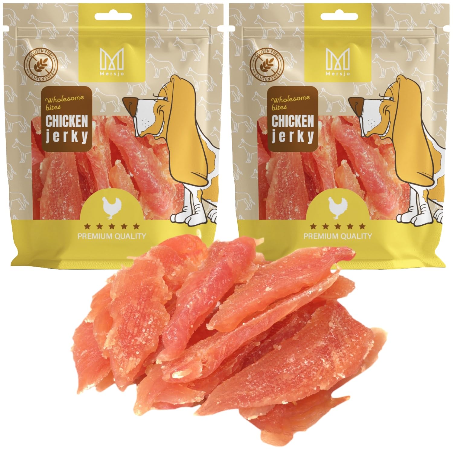MERSJO Hundeleckerli - 88% Hoher Fleischanteil, Keine Zusatzstoffe, Getreide- und Zuckerfrei, Leckereien für Hunde zur täglichen Ergänzung, Natürliche Kauhilfe, Weiche Hühnerbrust, 1000g