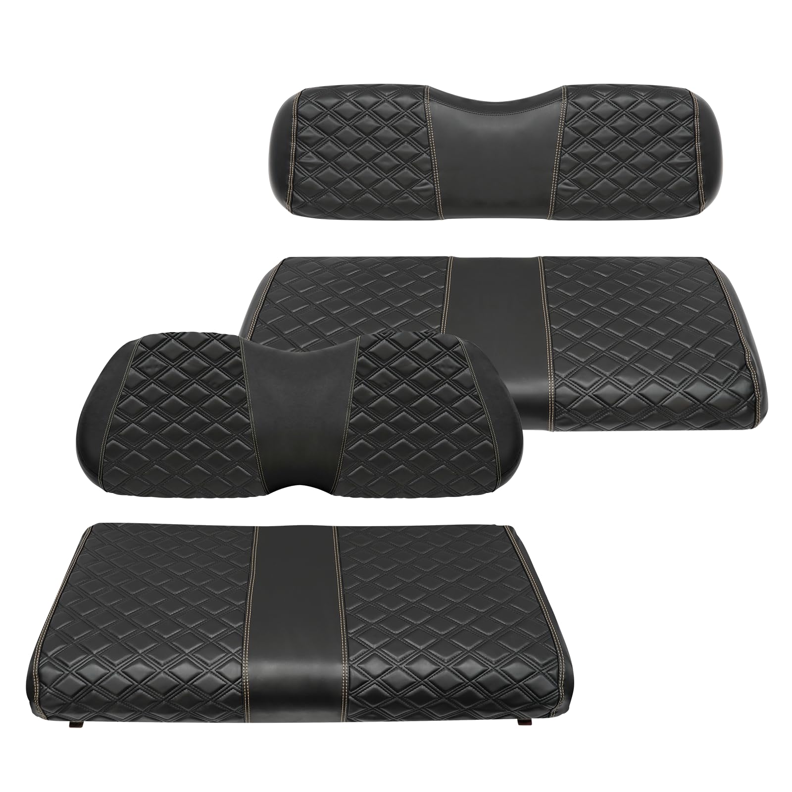 Golf Cart Front and Rear Seat Covers Waterproof and Sun Resistant Marine Grade Vinyl Leather Seat Cover Accessories for Club Car Precedent 2004+, Black(4PCS)