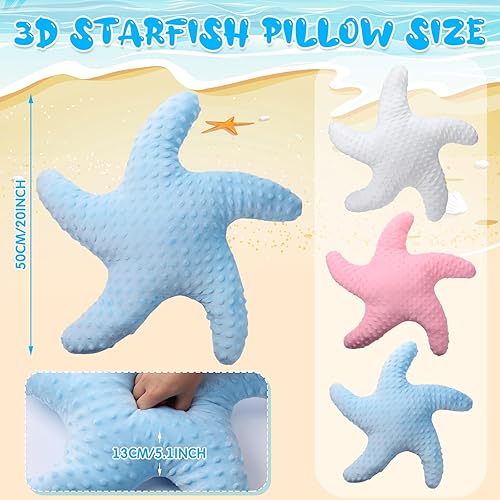 Miniatura 2 de 3 almohadas de estrellas de mar de playa con estrellas de mar de 20 pulgadas, animales de peluche de animales de peluche, decoración costera, cojín