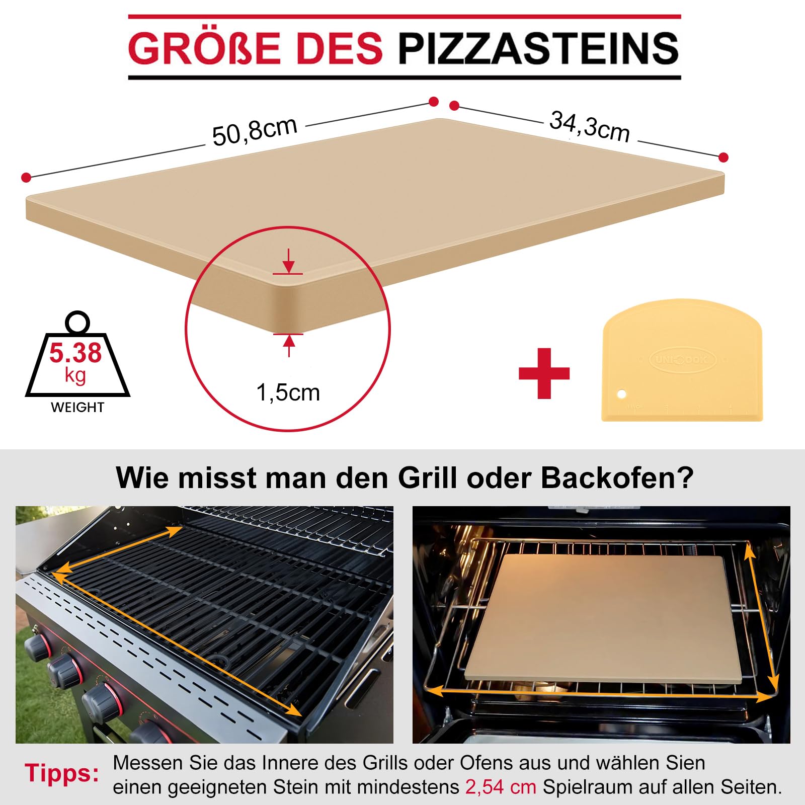 Unicook Großer Pizzastein 50,8 x 34,3 cm, Rechteckiger Pizza Backstein, Robuste Cordierit-Brotpfanne für Backofen und Gasgrill, ideal zum Backen verschiedener Größen von Pizza Brot Keksen