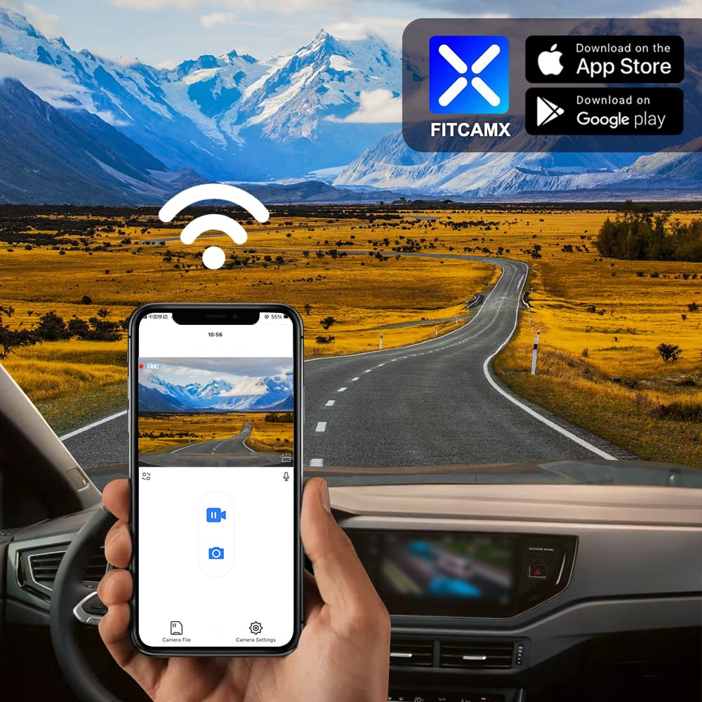 Fitcamx Dashcam 4K Compatibile con Volkswagen VW Taigo 2022 2023 2024 2025 2026 (HD2-6113), OEM, 2160P UHD Video Wifi, Monitoraggio Parcheggio, Sensore G, Registrazione Circolare, WDR, Scheda da 64GB