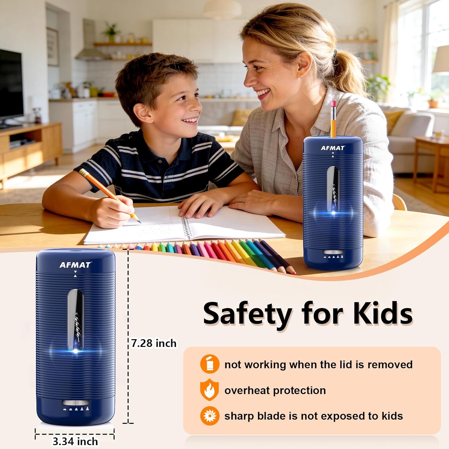 AFMAT Electric Pencil Sharpener, Fully Automatic Pencil Sharpener, Auto in & Out, Rechargeable Hands-Free Sharpeners for Jumbo & Colored Pencils (6.5-12mm), Portable for Home/Classroom/Office PSC2