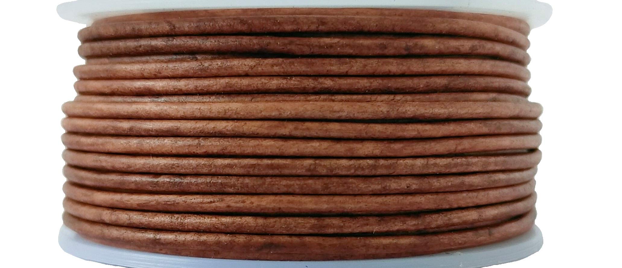 Cords EssentialsRound Genuine Leather String Cord, Rope for Jewelry Making, Necklaces, Bracelets, Kumihimo Braiding, Wraps, Crafts and Hobby Projects (Distressed Saddle, 1.5 MM)