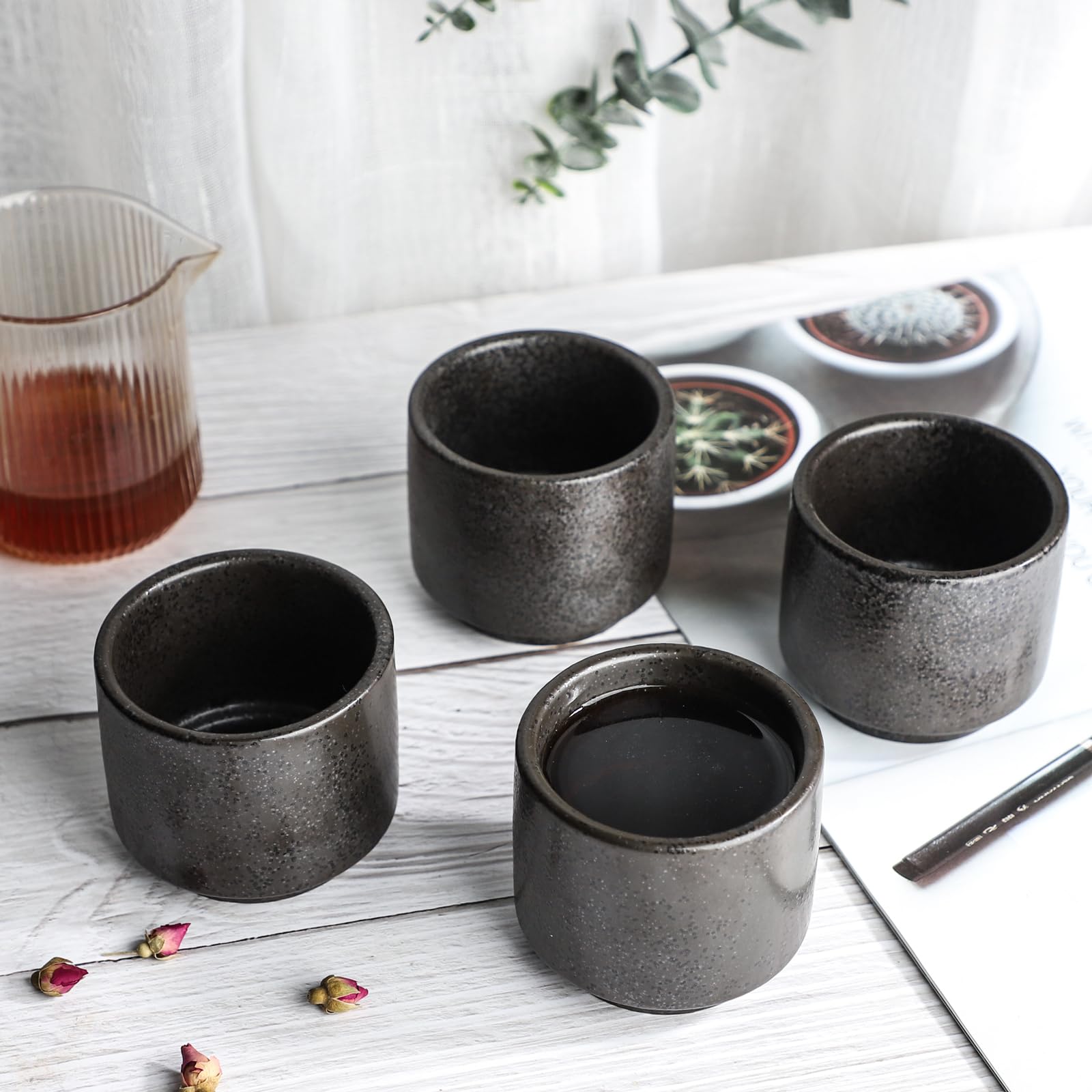 DE Teetassen Keramik 4 Stück Tee Tasse Set (schwarz)