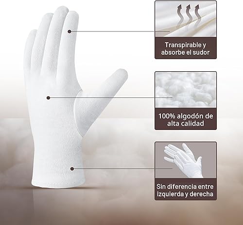 Miniatura 2 de COOLJOB Guantes 100% Algodón, 6 Pares de Guantes de Algodón Blanco para Manos Secas Hidratantes y Eccema, Loción Nocturna, Tratamiento de Sueño