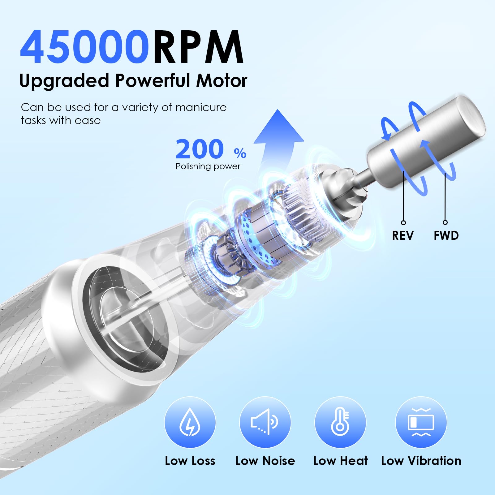 Professional Cordless Electric Nail Drill 45000RPM with 11 Bits