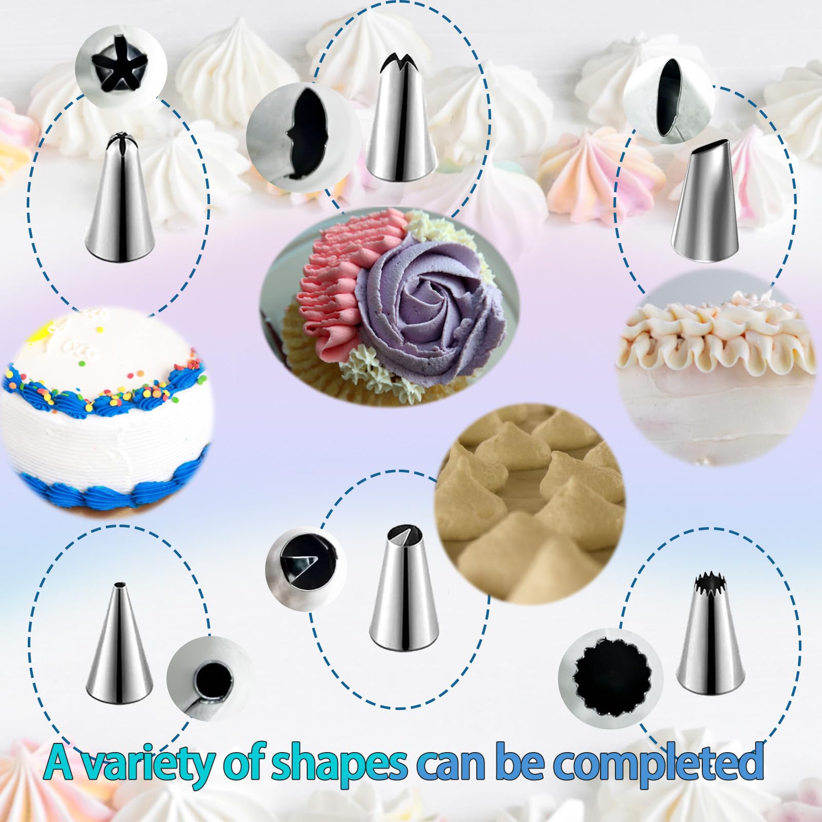 Ferizzia Spritzbeutel Set 14-teilig - Mit 6 Edelstahl Tüllen & Wiederverwendbaren Beuteln