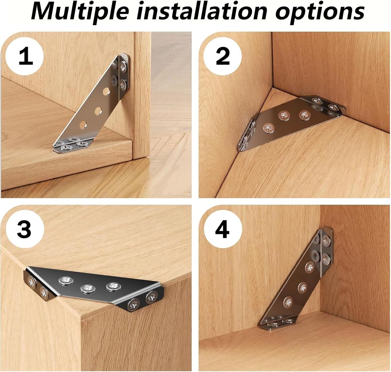 20 Pcs Stainless Steel Corner Connector, L Brackets for Wood, Furniture Corner Bracket with 100 Pcs Screws, Triangle Support Fixed Corner Brace for Shelf Cabinet Table Desk, Includes Protective Case