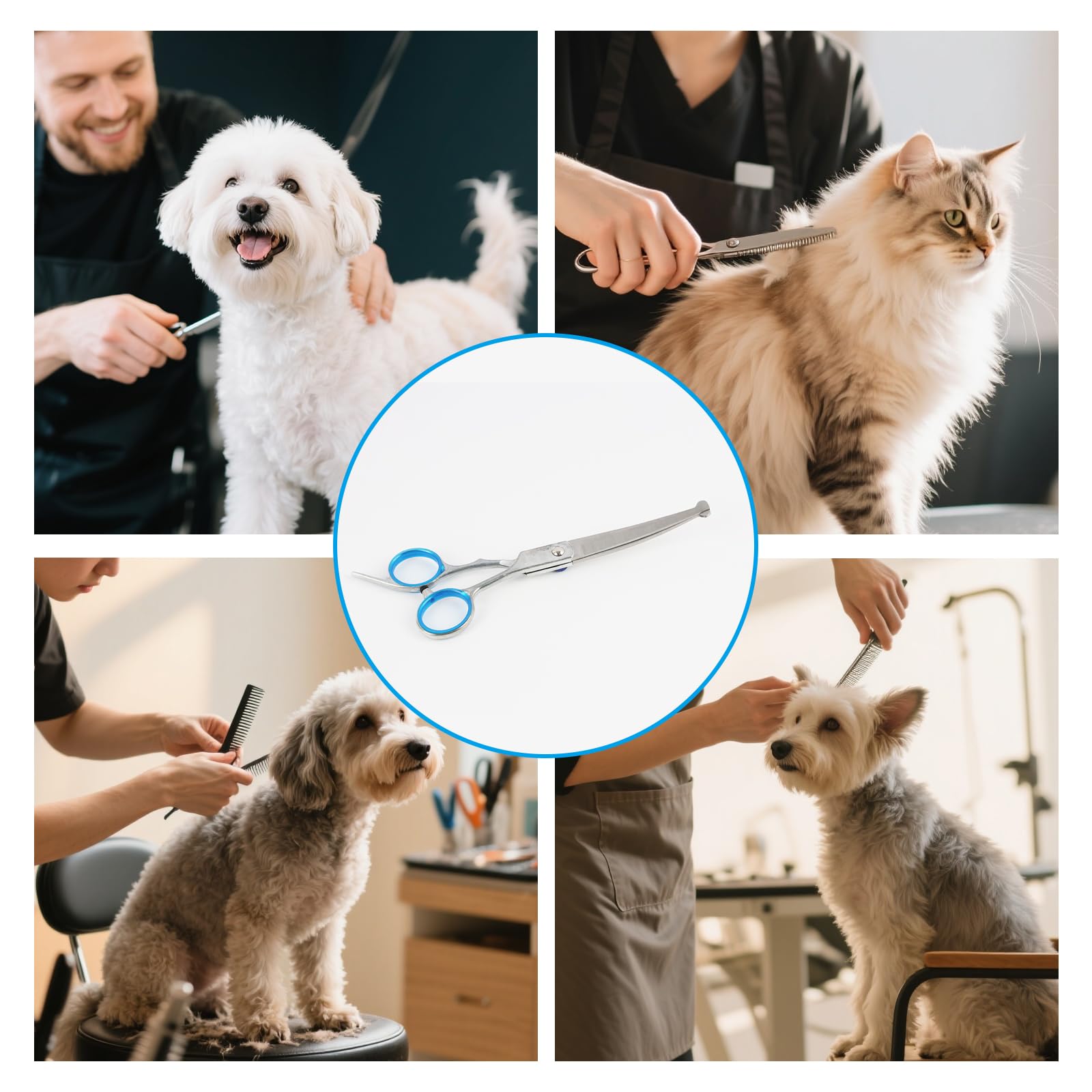 Pet Grooming Scissors, 6" Up Curved Dog Grooming Scissors Set for Dogs with Safety Round Tip Professional for Face Ears, Eyes - Image 4