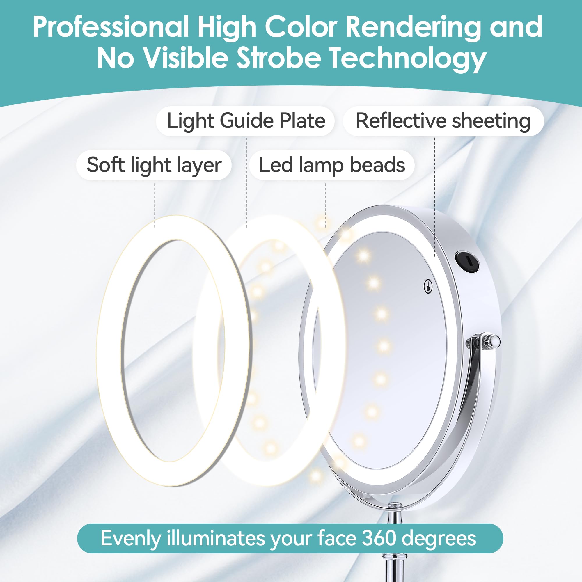 B Beauty Planet Magnifying Mirror with Light,8 inch Rechargeable 1X/20X Double Sided Magnifying Lighted Makeup Mirror,Dimmable Led Vanity Mirror with 3 Color Lighting Modes - Image 2