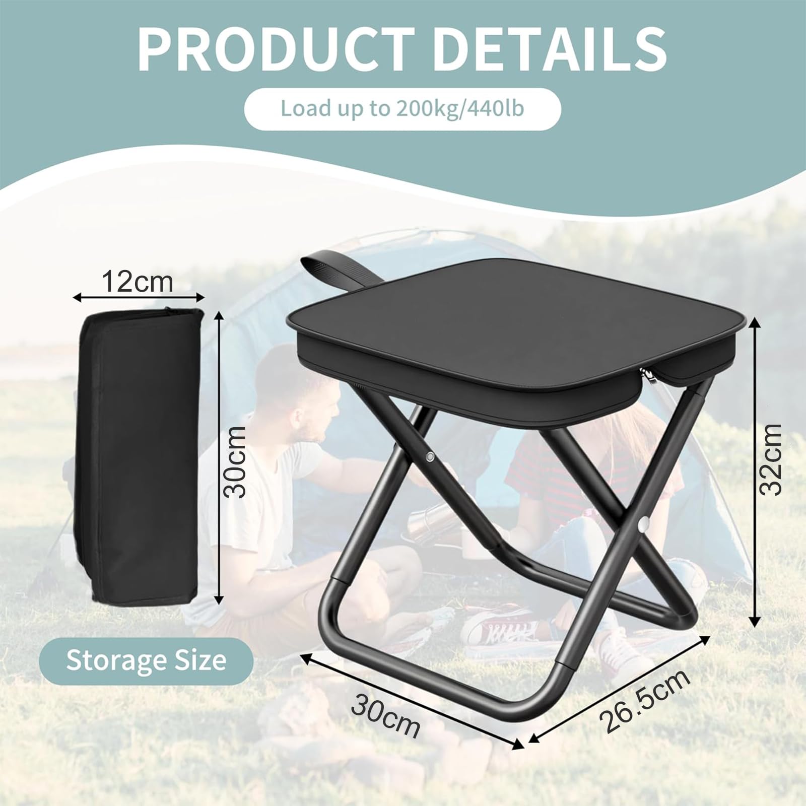 YeahBoom 2 Pezzi Sgabello Pieghevole,Sedie Pieghevoli Da Esterno,Portatile Leggero Sedia Pieghevole,Mini Sedia Pieghevole per Esterni,Per Campeggio,Pesca,Escursioni E Viaggi