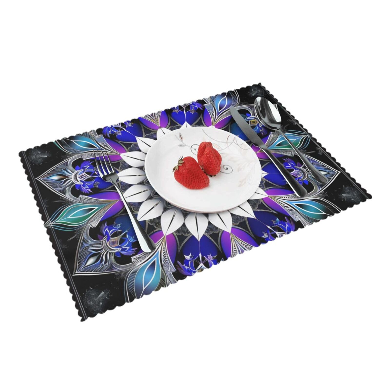 Rectangle Mandala Print Printed Placemat Heat Resistant Place Mats Set of 4 PCS Washable Kitchen Table Mats, 12x18 Inch