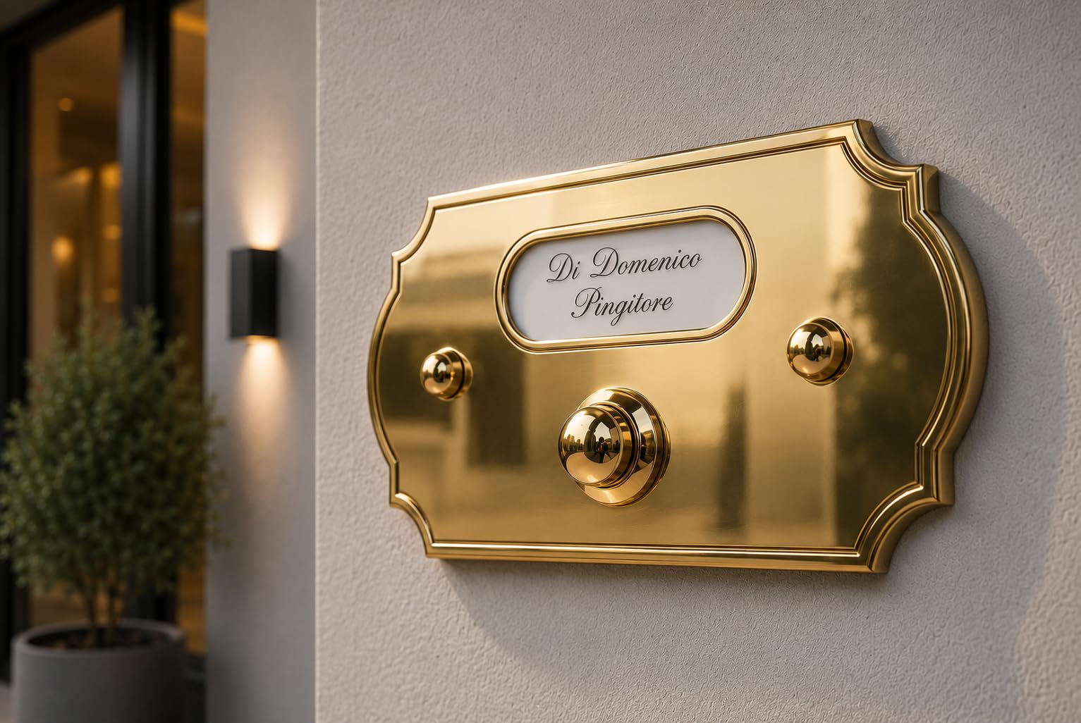 Neroni Mameli Campanello in Ottone Lucido per Esterno abitazione - Porta Ingresso Casa, con Pulsante Elettrico - Modello Adriano - Made in Italy